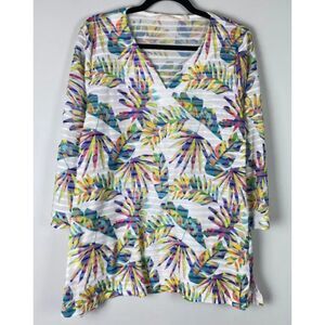 SOFT SURROUNDINGS Colorful Tropical Rainbow Sz Large Stretchy Canopy Tunic Shirt